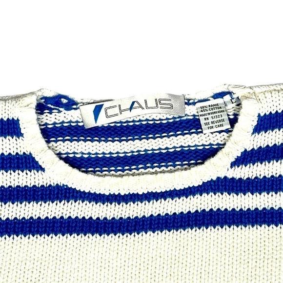 VINTAGE CHAUS Blue White Short Sleeve Sweater Knit Top Women's Size L - Picture 6 of 16